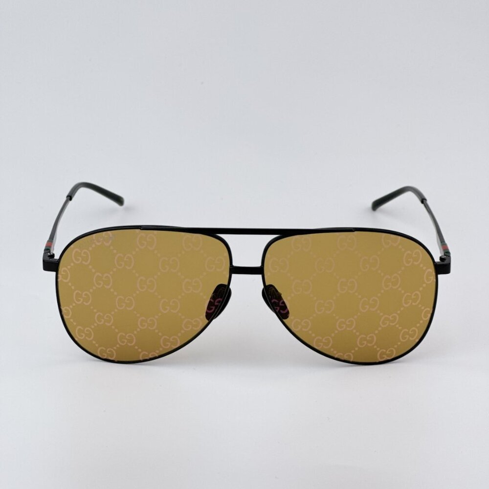 Gucci GG1677S 005 BRAND NEW Sunglasses Black Yellow Mirror Logo Pilot Unisex